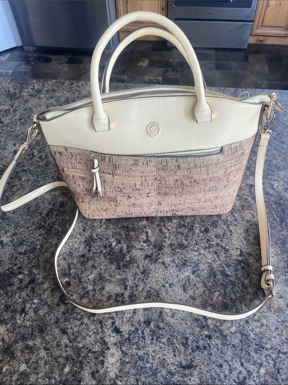 Anne Klein Cream and Cork Satchel with Removable Strap